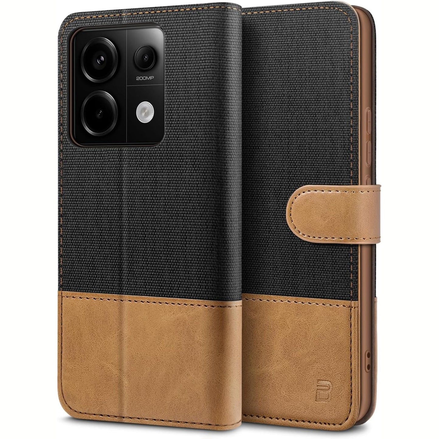 269289 - BEZ Mbrojtëse për Redmi Note 13 Pro 5G, Mbrojtëse prej lëkure portofoli për Xiaomi Redmi Note 13 Pro 5G, Mbulesë prej lëkure poliuretani, Grep, Xhep për monedha, Mbyllje magnetike, e zezë