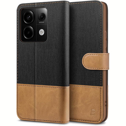269289 - BEZ Mbrojtëse për Redmi Note 13 Pro 5G, Mbrojtëse prej lëkure portofoli për Xiaomi Redmi Note 13 Pro 5G, Mbulesë prej lëkure poliuretani, Grep, Xhep për monedha, Mbyllje magnetike, e zezë