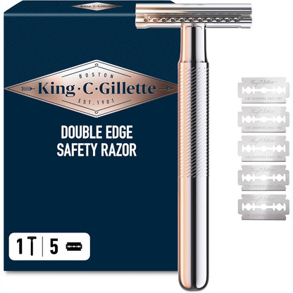 272021 - KING C. GILLETTE Briskë Sigurie, 1 Dorezë, 5 Tehe, Çelik Inox, Teh i Veshur me Platin