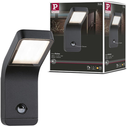 292498 - Paulmann 94745, Llambë muri LED për ambiente të jashtme, Kulma me sensor lëvizjeje, IP44, 90x174 mm, 3000K, 7.5W, 500lm, 230V, alumini antracit