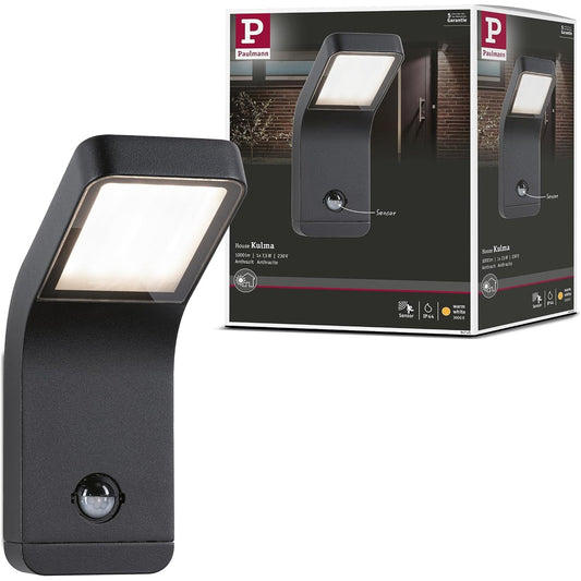 292498 - Paulmann 94745, Llambë muri LED për ambiente të jashtme, Kulma me sensor lëvizjeje, IP44, 90x174 mm, 3000K, 7.5W, 500lm, 230V, alumini antracit