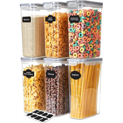 261989 - KICHLY Kavanoza Ruajtjeje, Set prej 6 copësh, enë plastike hermetike pa BPA për ruajtjen e makaronave, drithërave, miellit, orizit