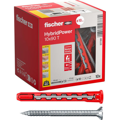 289217 - Fischer HybridPower 10 x 90 T, spirancë për kapacitet maksimal mbajtës të ngarkesës, instalim i lehtë pa mjete, universal për materiale ndërtimi, i sigurt në rast zjarri