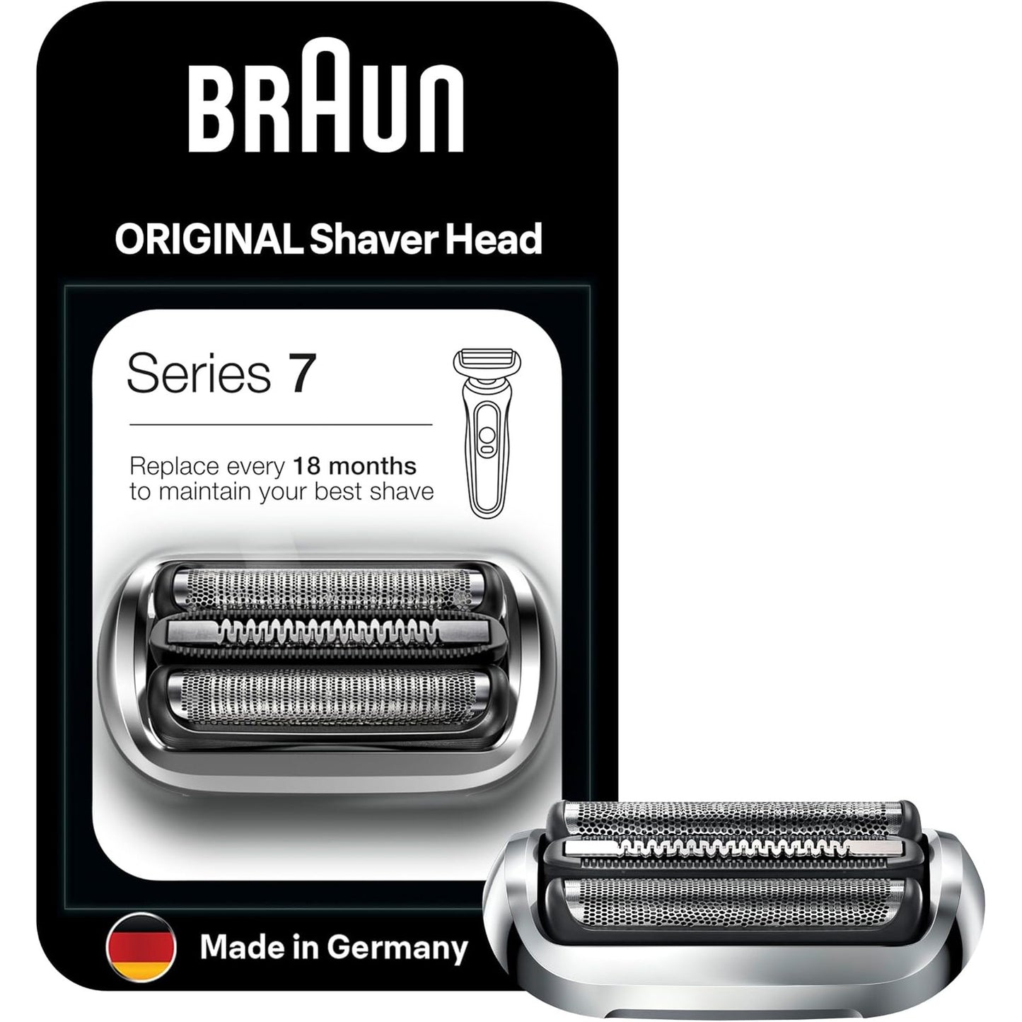 315979 - BRAUN Kokë rroje elektrike Series 7, pjesë këmbimi ORIGJINALE, e përputhshme me rrojet Braun Series 7 për meshkuj të gjeneratës së re, 73S, argjend, 1 pako