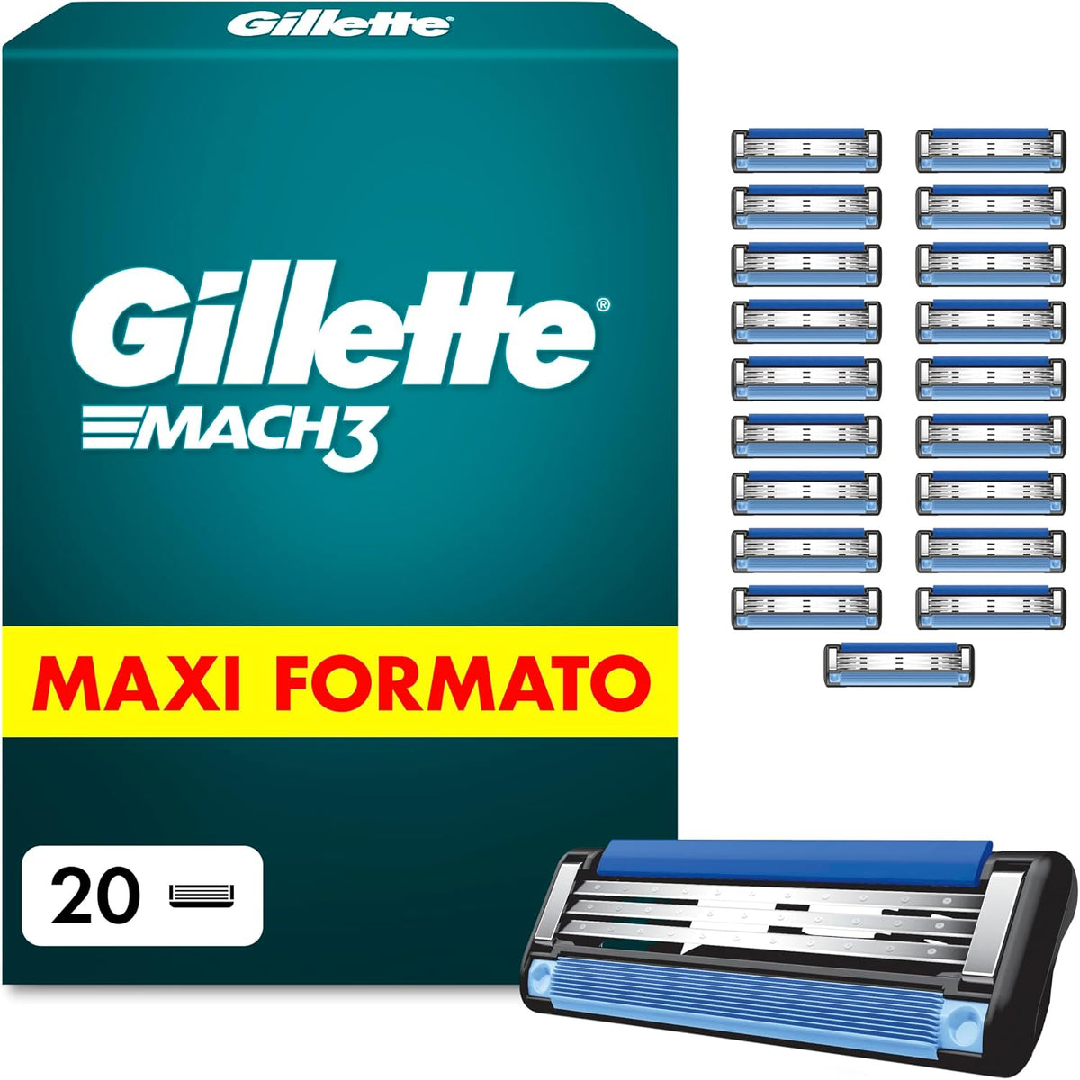296742 - GILLETTE Mbushëse brisku Mach3 për Burra, 3 tehe, 20 briskë Gillette Mach 3 me shirit lubrifikues