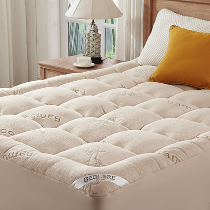 226398 - Mbulesë dysheku BEDLORE 160x200 cm, Fiskoz bambuje të butë dhe të frymëmarrshme, Xhep i thellë deri në 40 cm, i çertifikuar Oeko-Tex, ngjyrë bezhë