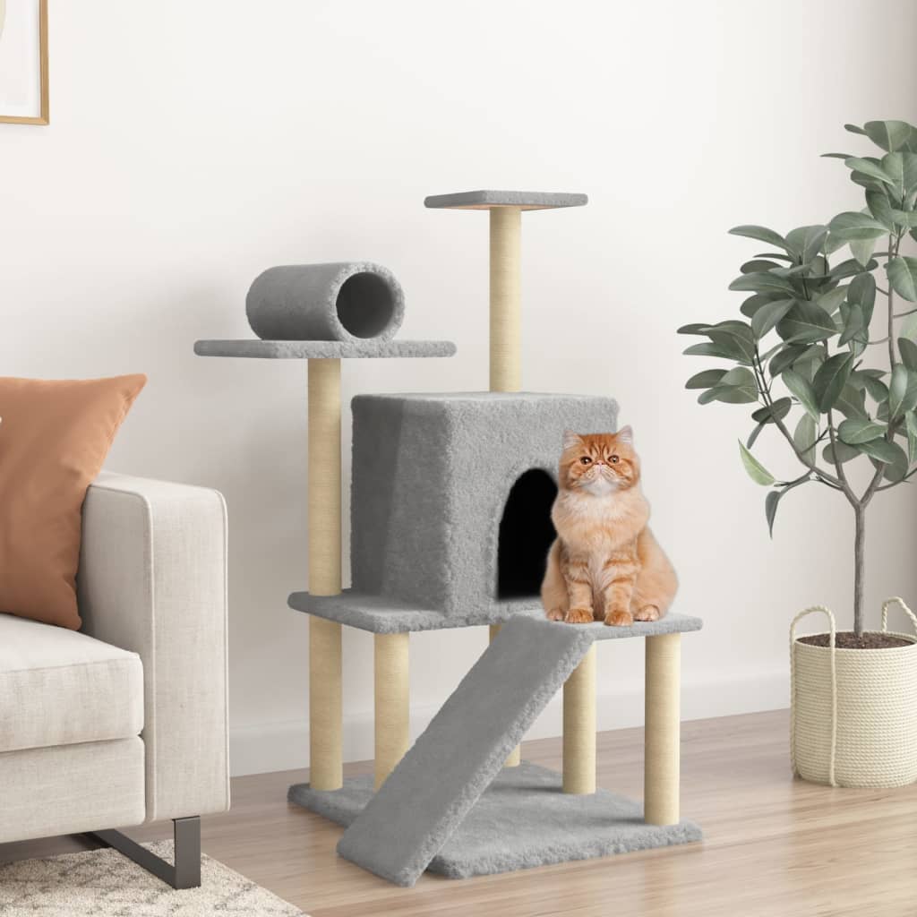 244367 - VIDAXL Pemë për Mace me Shtylla Gërvishtëse Sisal Gri e Çelët 110,5 cm