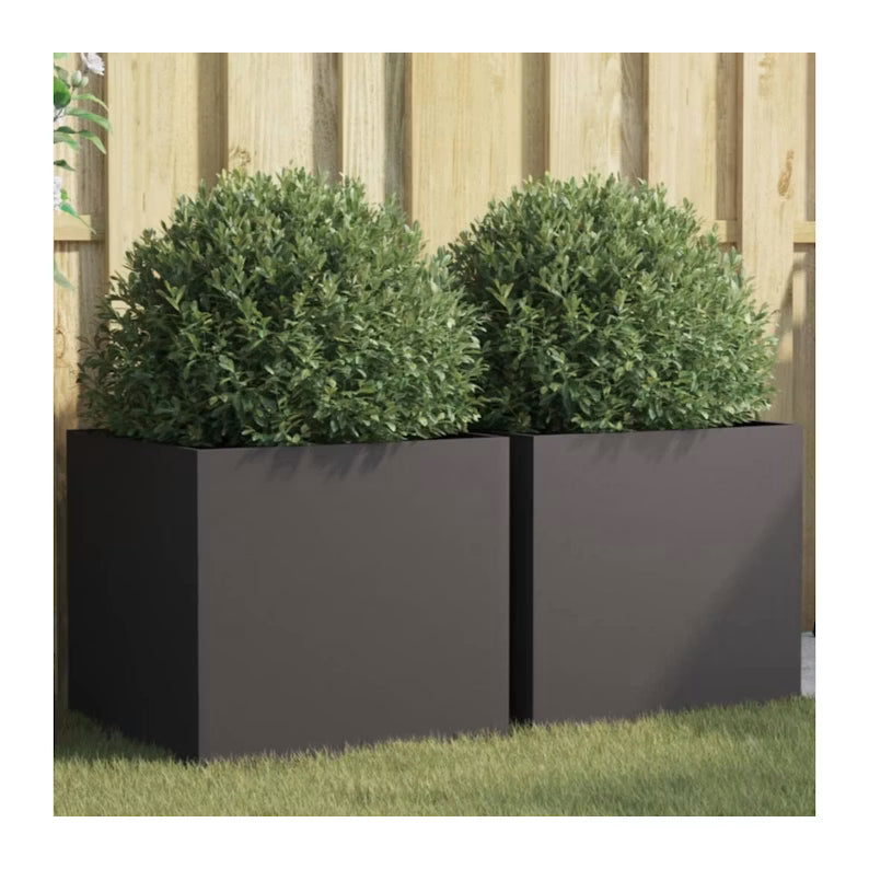 270021 - vidaXL Mbjellëse (planter) 2 copë, çelik i ftohtë, ngjyrë e zezë, 49 × 47 × 46 cm