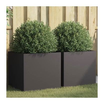 270021 - vidaXL Mbjellëse (planter) 2 copë, çelik i ftohtë, ngjyrë e zezë, 49 × 47 × 46 cm