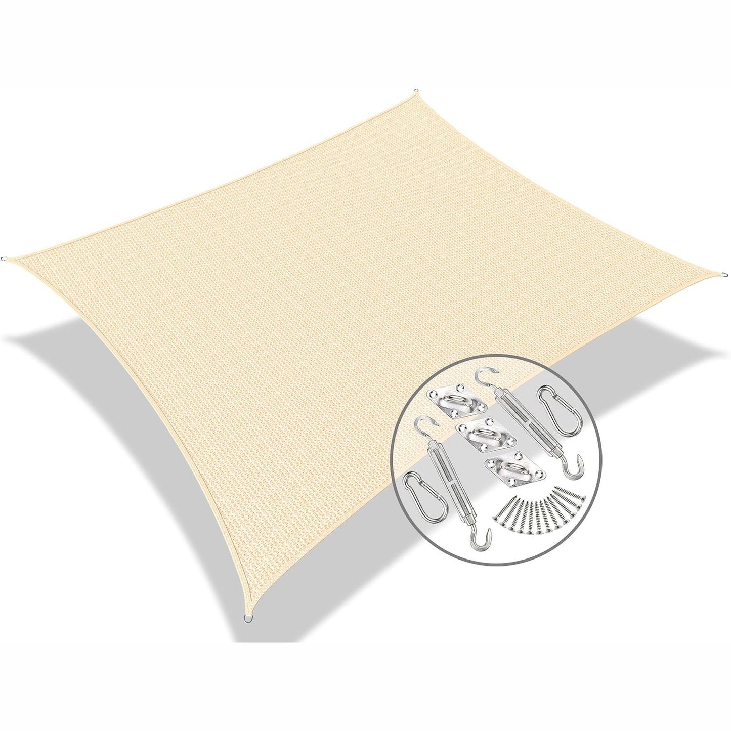 288677 - VOUNOT® Velë Hije Drejtkëndëshe HDPE, 3x2.5m, Mbrojtje nga Rrezet UV, Bllokon 90% të Rrezeve UV, Kit Montimi i Përfshirë, Ngjyrë Fildishi