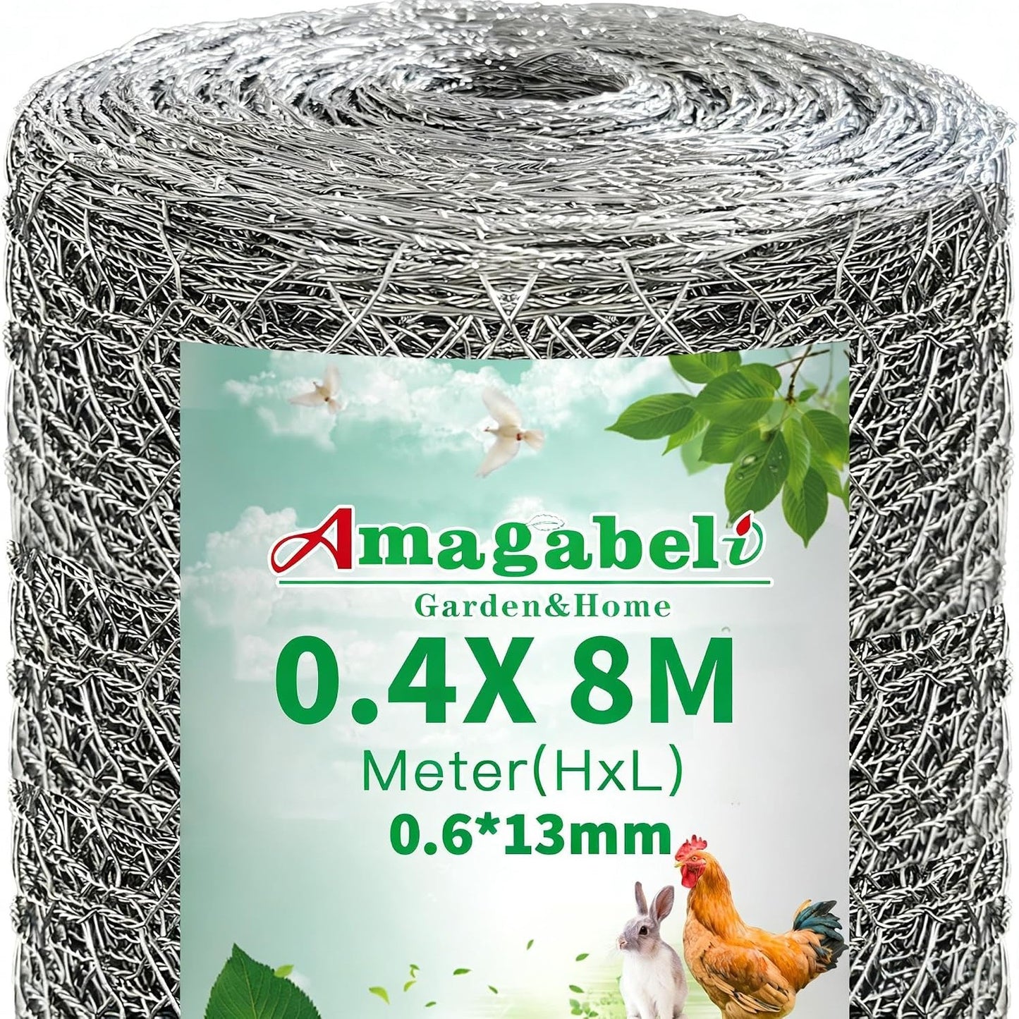 289338 - AMAGABELI Gardh me zinxhir, rrjetë gjashtëkëndore, madhësi rrjete 12.7 mm, lartësi 40 cm, gjatësi 8 m, tel lepuri, tel pule, argjend i galvanizuar