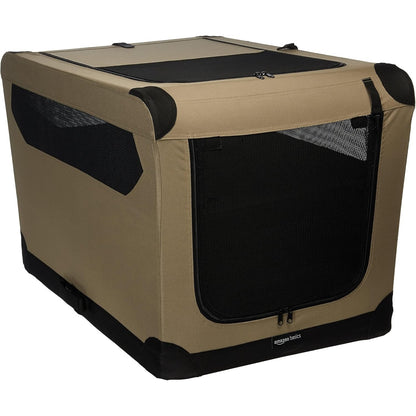 250351 - AMAZON BASICS Kafaz udhëtimi portativ me 2 dyer, i palosshëm, për mace, qen dhe kafshë të tjera të vogla, ngjyrë kafe, 91 cm x 61 cm x 61 cm