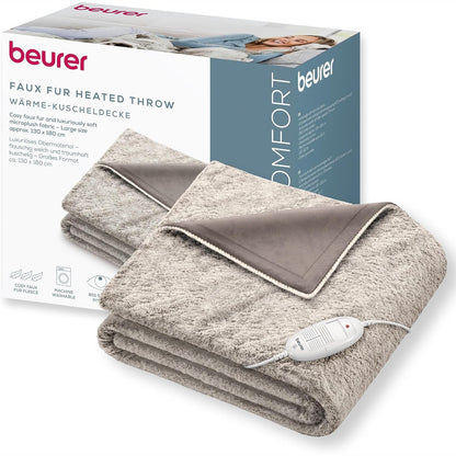 315669 - BEURER Batanije e ngrohtë HD 75 Nordic, 180 x 130 cm, 6 cilësime temperature, e larë në lavatriçe në 30 °C, me fikje automatike, ngjyrë bezhë/kafe