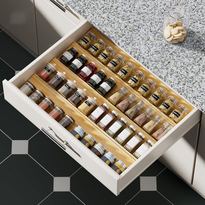 218216 - OHHLIHOME Organizues Sirtarësh Bambuje për Erëza - Pako me 8 Tabaka Erëzash 13"x4.7"x1.6" - Kavanoza Erëzash, Futje Sirtarësh - Organizues Erëzash për Sirtarë/Bazanë (Kavanozat nuk përfshihen)