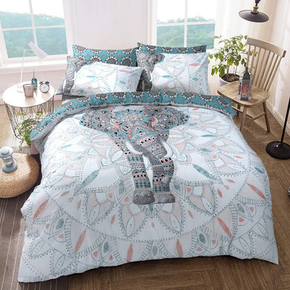 294158 - SLEEPDOWN Set çarçafësh Elephant Mandala, i kthyeshëm, hipoalergjik, i butë dhe i lëmuar, me mbulesa jastëku (krevat tek)