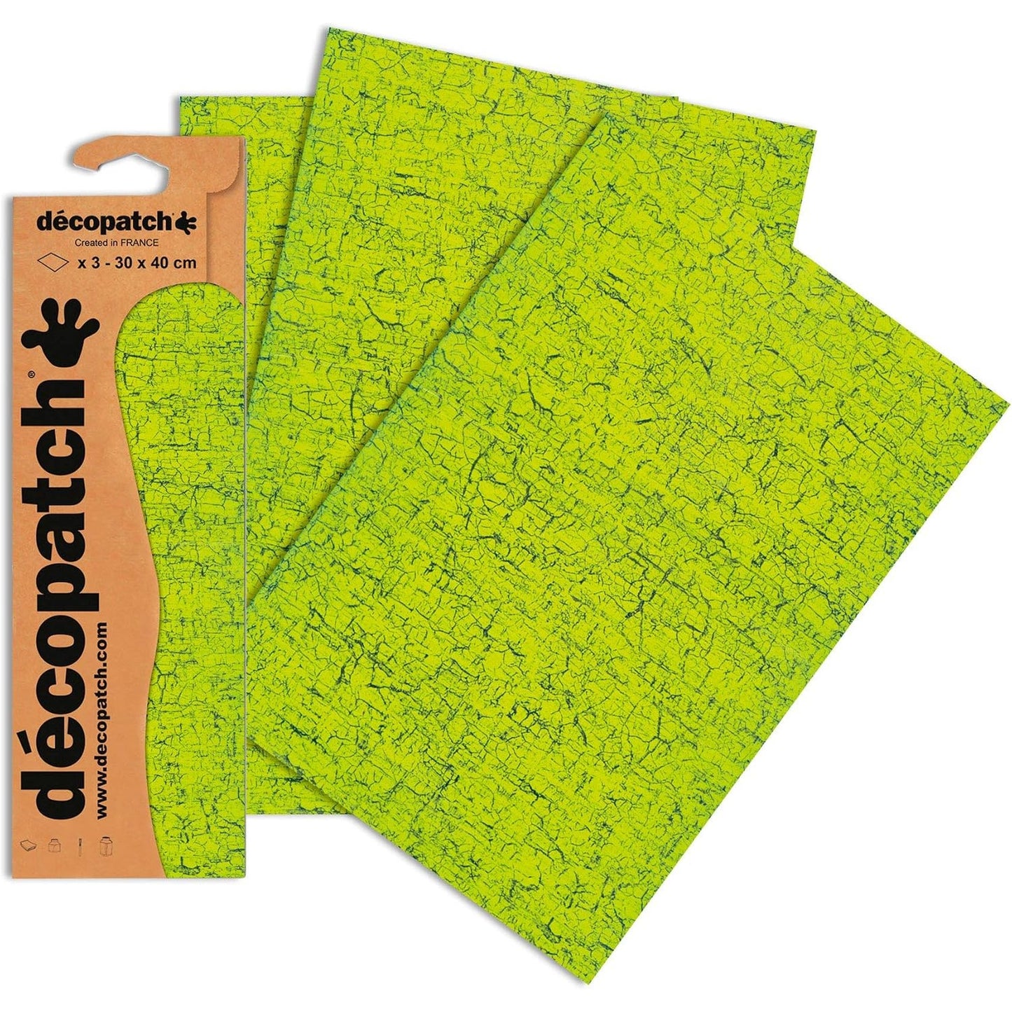 274779 - DÉCOPATCH C301O - Një pako me 3 fletë letre të shtypura shumë të hollë, 30x40 cm, jeshile me plasaritje