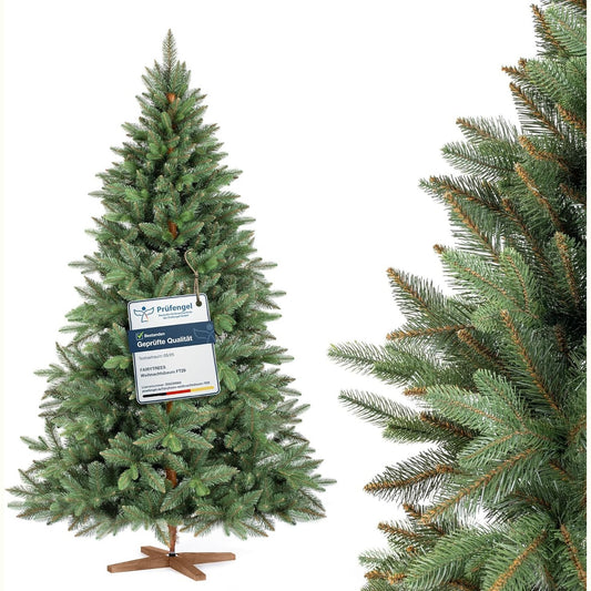 191040 - FAIRYTREES Pemë Artificiale e Krishtlindjeve Nordmann Premium, 180cm, Formë Natyrale me Injeksion, Prodhuar në BE, Mbështetëse Druri Frashri të Punuar me Dorë