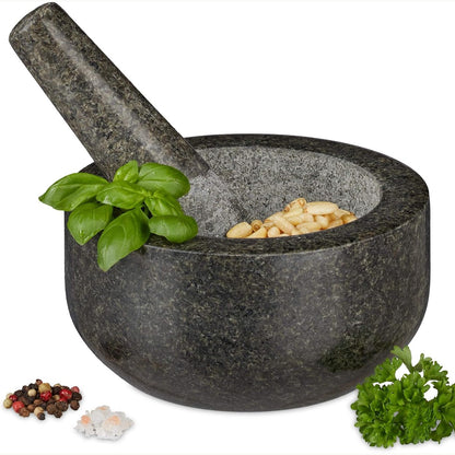 178774 - RELAXDAYS Llaç dhe Llaç Graniti, I Fortë dhe I Qëndrueshëm, Për Erëza dhe Bimë Aromatike, 400ml, Ø16cm, Materiali: Granit, Ngjyra: Gri, Pesha: 8kg, Madhësia: 16x16cm