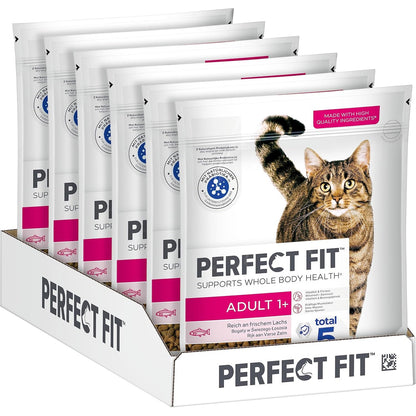 214064 - PERFECT FIT Ushqim i thatë për mace të rritura nga 1 vjeç - Salmon, 750g (6 qese)