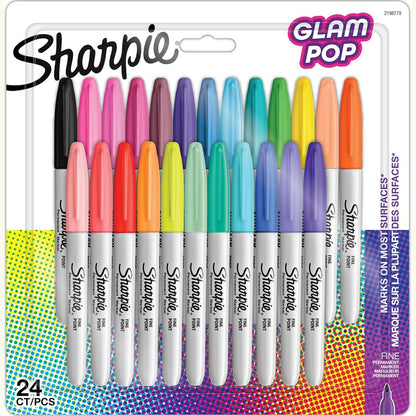 299660 - SHARPIE Markera të Përhershëm Glam Pop | Me majë të hollë për detaje të theksuara | Ngjyra të ndryshme | 24 markera