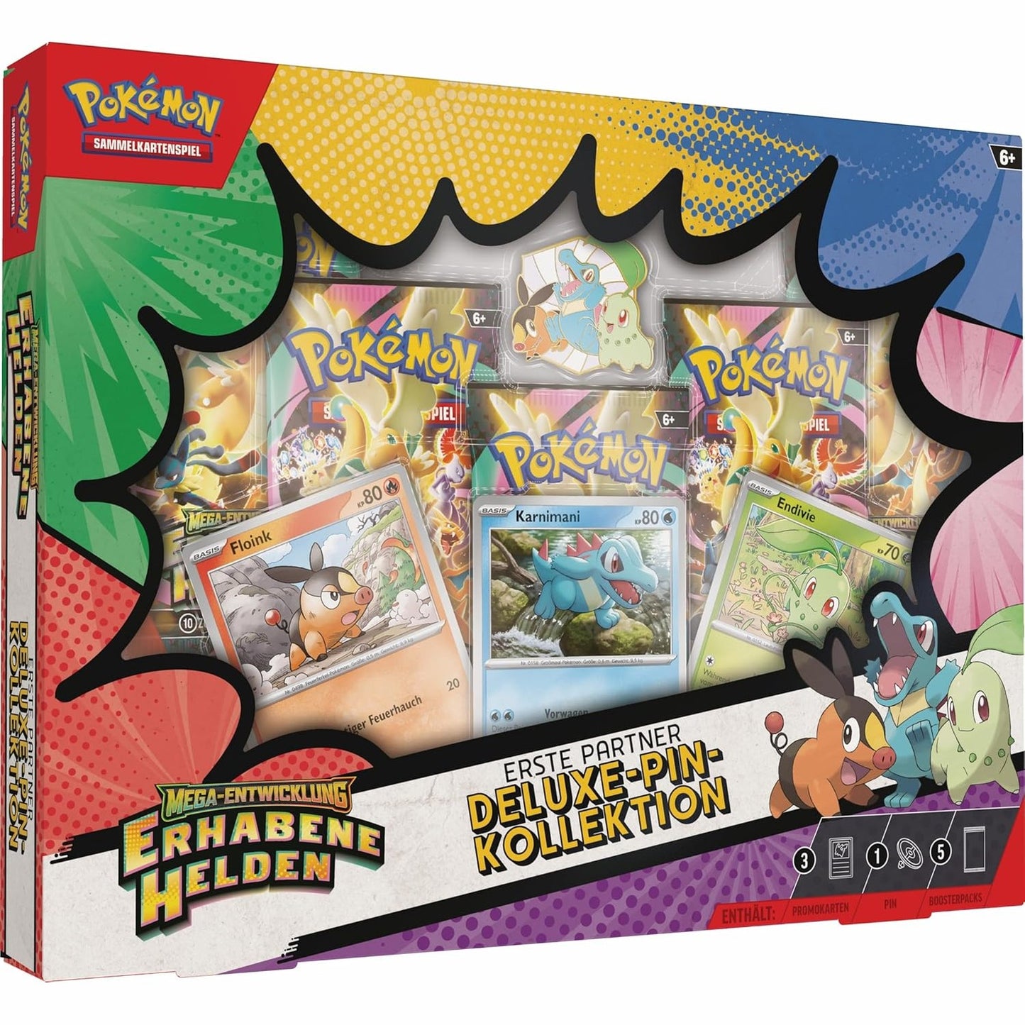 293180 - POKÉMON Lojë me Letra Tregtare: Koleksioni Deluxe Pin Mega Evolution – Heroes Exalted, përfshin 3 karta promovuese holografike, 1 pin luksoz, 5 pako përforcuese