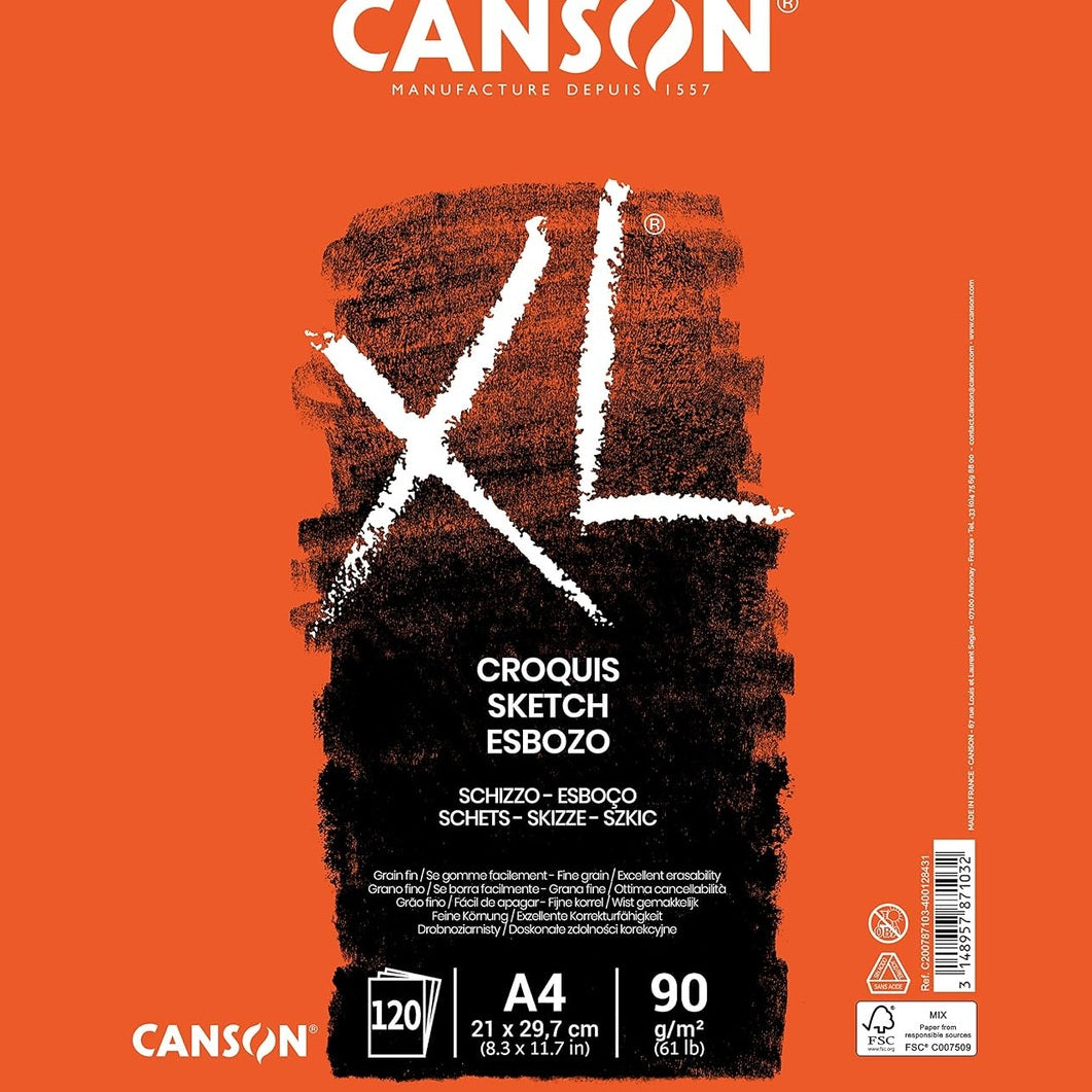 266961 - CANSON XL Letër skicimi, kokërr e imët, 90 g/m², bllok spirale, DIN A4 21 x 29.7 cm, ngjyrë fildishi, 120 fletë