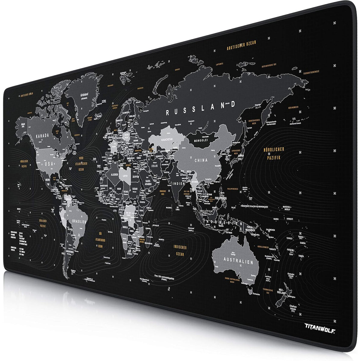 299731 - TITANWOLF - Titanwolf XXL Gaming Mousepad 900x400x3 mm - Tapet i Madh Tavoline - Mousepad XXL për Lojëra dhe Zyrë - Harta e Botës e Zezë