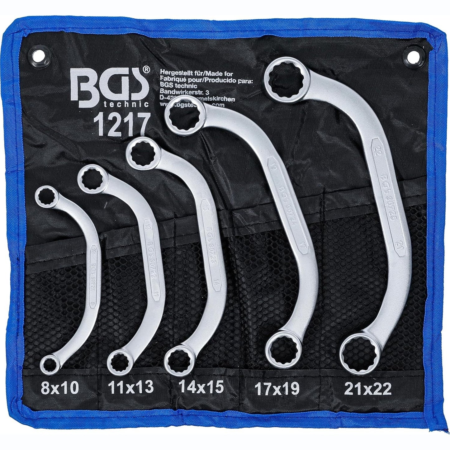 293672 - BGS 1217 | Set çelësash për starter dhe bllok | 5 copë | 8 x 10 - 21 x 22 mm | çelik krom vanadiumi | përfshirë qesen e mbështjellë Tetron