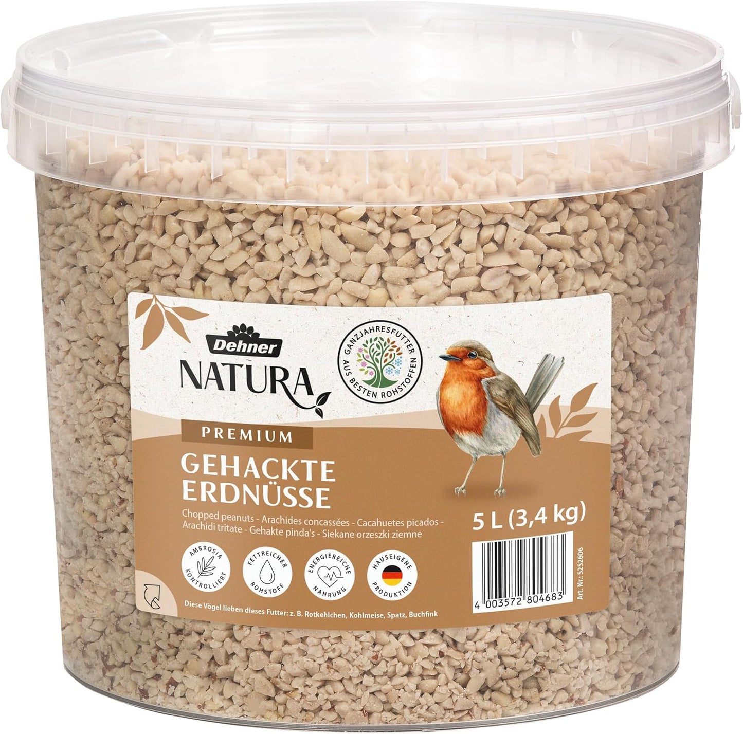 247037 - Dehner Natura Premium Ushqim për zogj të egër, kikirikë të grirë pa lëvozhgë, 3.4 kg