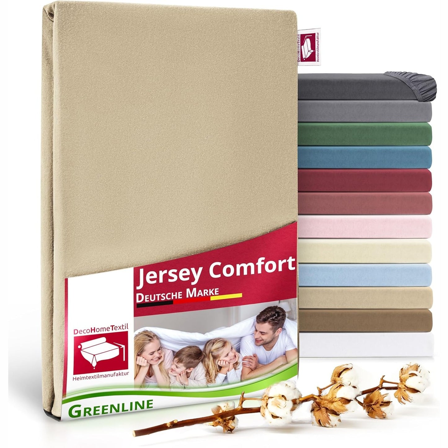 248810 - GREENLINE Çarçaf i Montuar prej Xhersi Premium 90-100x200 cm - 100% Pambuk, Ngjyrë Bezhë, deri në 30 cm i Thellë