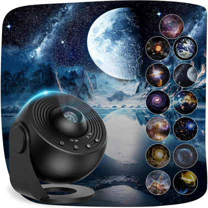 222449 - Projektor yjesh Macchiatto Upgrade, Llambë Projektori Galaxy me 13 Disqe Planetesh, projektor planetariumi për dekor dhome