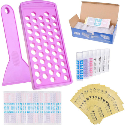298592 - Set Balsamesh Buzësh Kare & Kind me Tabaka Mbushëse dhe Spatula – 50 Tuba Balsami Buzësh Bosh me Kapakë (Transparente, 5.5 ml) – Pa BPA – 50 Ngjitëse të Shkrueshme & 50 Ngjitëse të Printuara