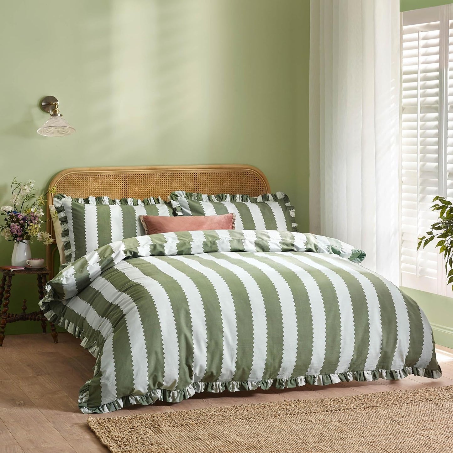 250255 - JORGANI Set Mbulesash me Vija Wylder Birdie, Mbulesë e kthyeshme pambuku 230x220 cm (Green/Mist)