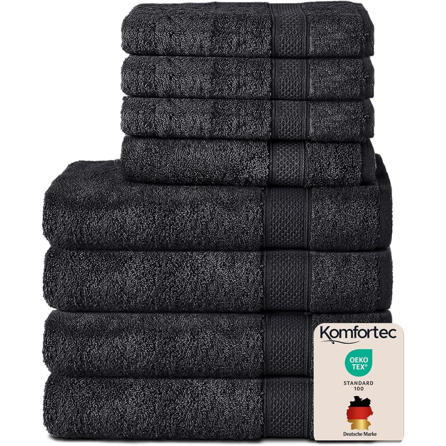 235167 - KOMFORTEC Set peshqirësh 8 pjesë 100% pambuk, 4 peshqirë banjoje 70x140 cm, 4 peshqirë duarsh 50x100 cm, të butë, të zinj