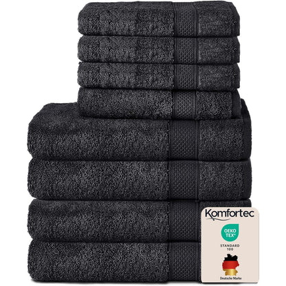 235167 - KOMFORTEC Set peshqirësh 8 pjesë 100% pambuk, 4 peshqirë banjoje 70x140 cm, 4 peshqirë duarsh 50x100 cm, të butë, të zinj