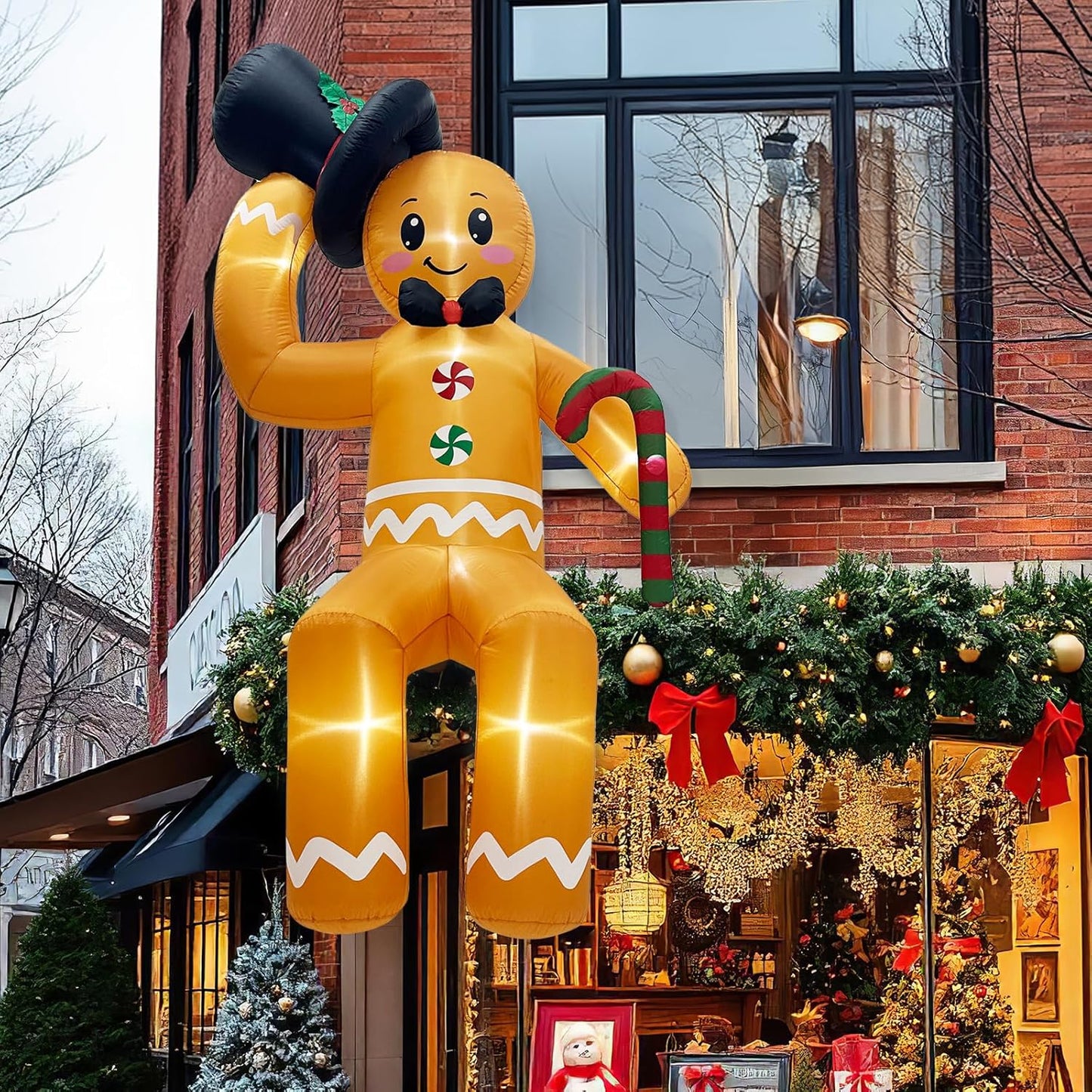 164330 - GUDELAK Dekorim i Fryrë Krishtlindjesh 300cm për Jashtë me Dritë, në Formë Xhenxhefili, për Oborr, Verandë, Qendër Tregtare