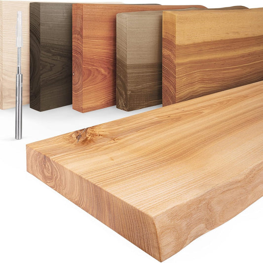 183178 - LAMO MANUFAKTUR Rafti Lundrues prej Drurit, 70 cm Gjerësi, me Fiksime të Padukshme, për Dhomë Ndenjeje, Kuzhinë, Zyrë, Ngjyra Natyrale, Skaji Natyral, Druri i Masturbuar në Dizajnin Modern