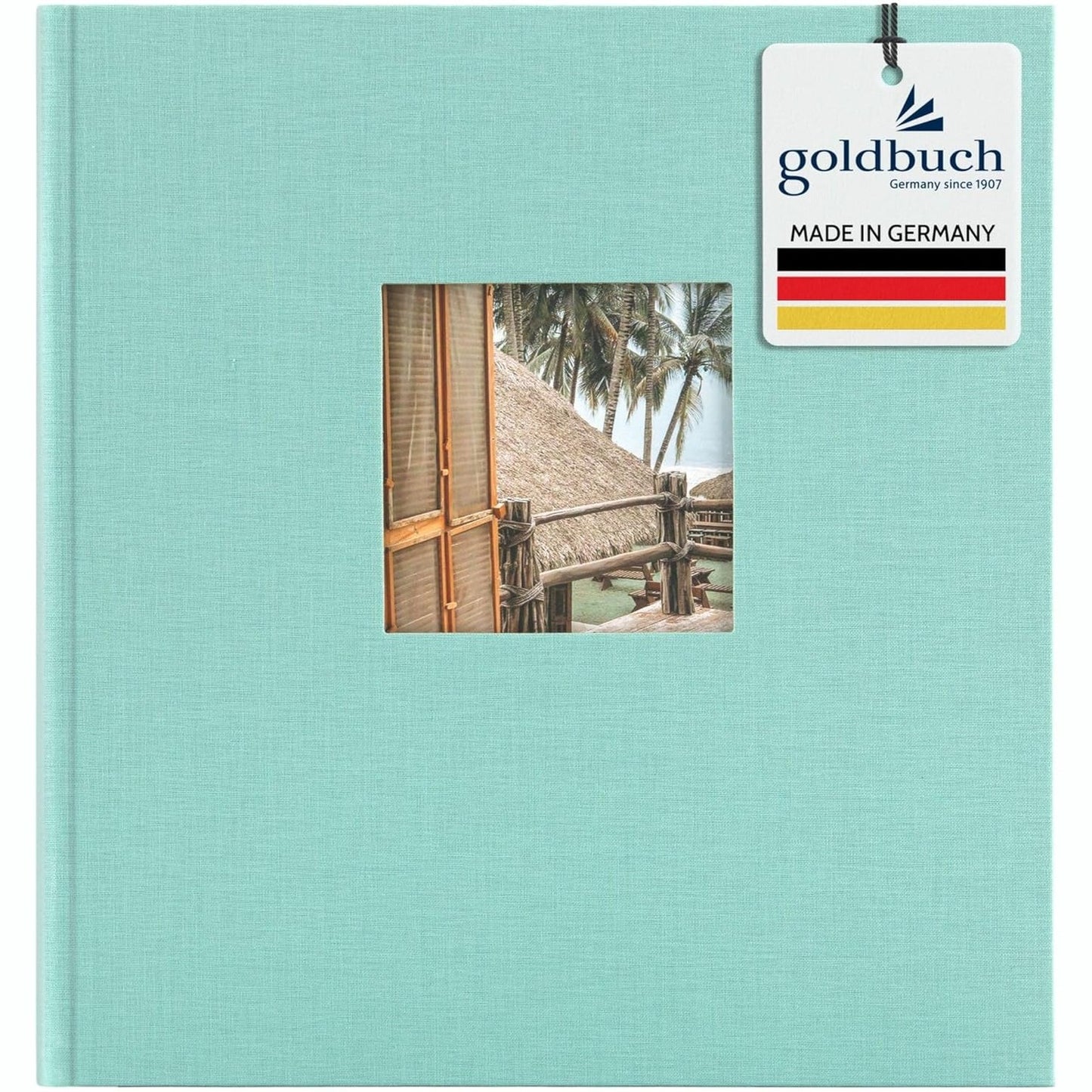 256274 - GOLDBUCH Album fotografish 27507 me prerje në dritare, Bella Vista Trend, 30 x 31 cm, 60 faqe të bardha me ndarëse qelqi, libër fotografish prej liri, ngjyrë akua