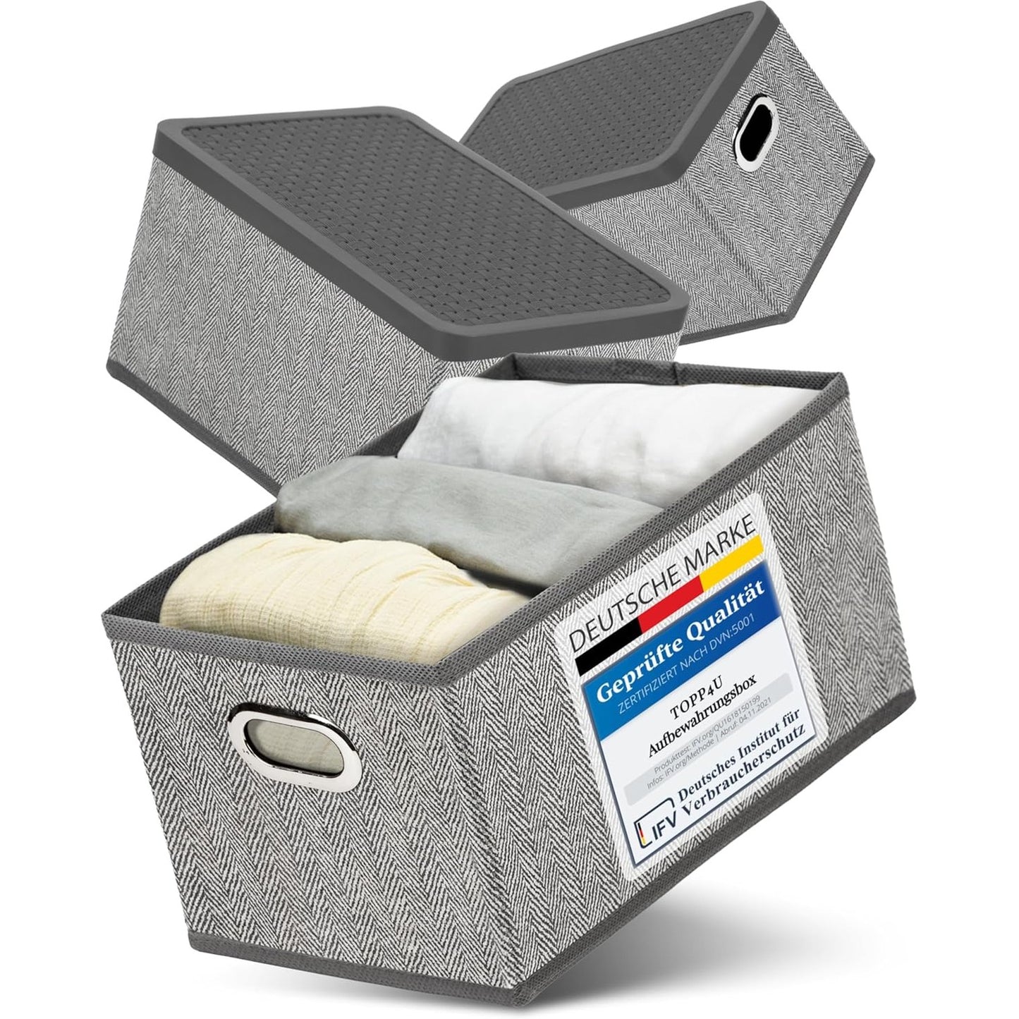 172104 - TOPP4U Seti me 3 Kuti Magazinimi prej Pëlhure, me Kapakë dhe të Palosshme, Madhësia 26x17x17cm - Kuti Organizuese për Dollap ose Dhomë Gjumi