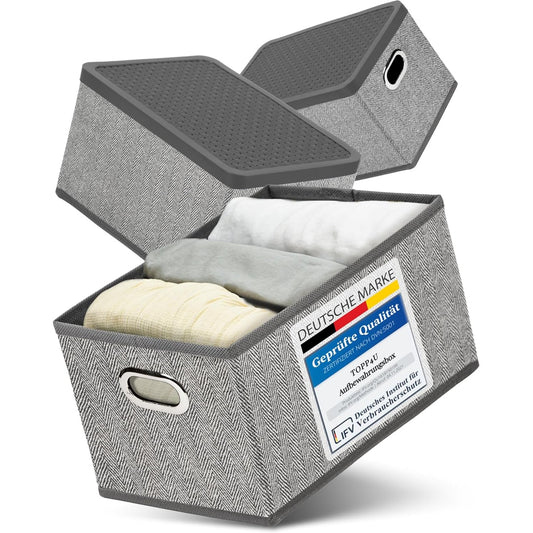 172104 - TOPP4U Seti me 3 Kuti Magazinimi prej Pëlhure, me Kapakë dhe të Palosshme, Madhësia 26x17x17cm - Kuti Organizuese për Dollap ose Dhomë Gjumi