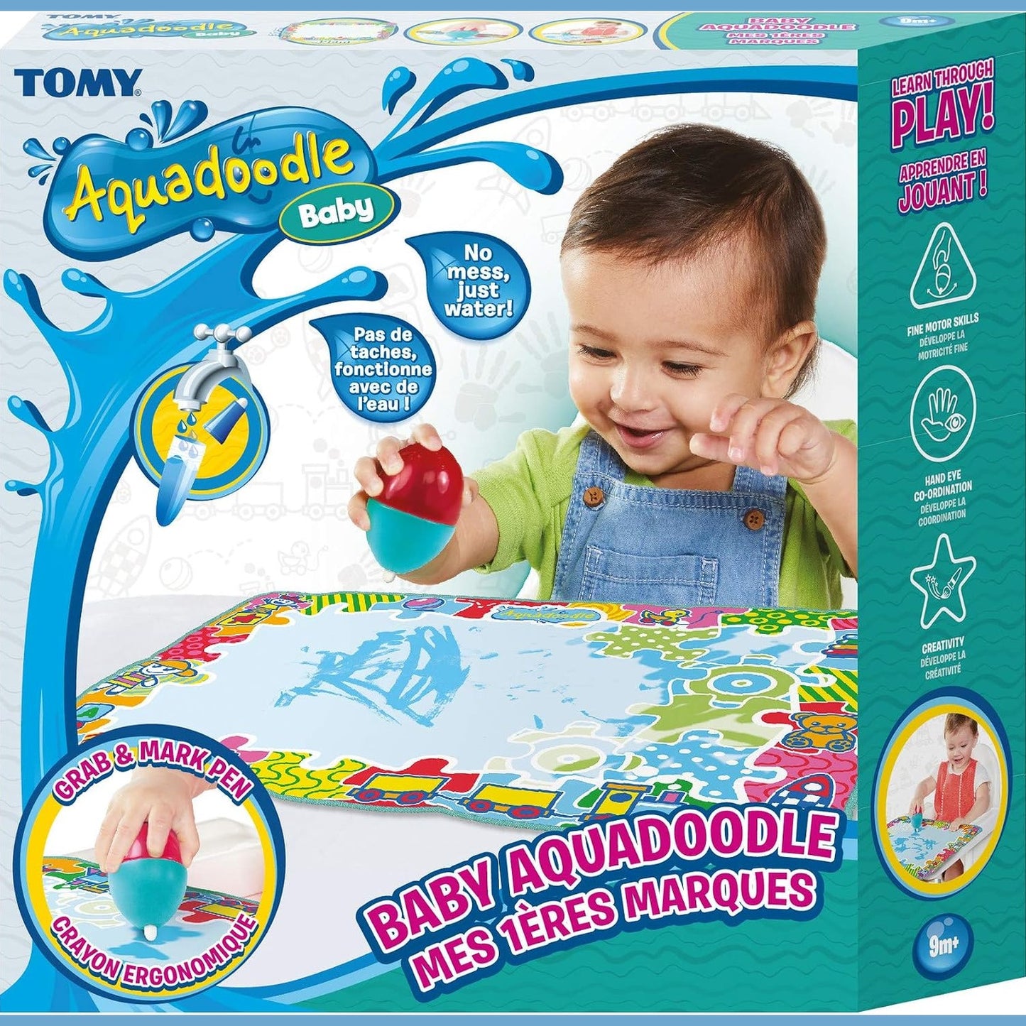 273738 - TOMY AquaDoodle My First Marks - Tapet vizatimi në ujë për foshnje, Set zyrtar për ngjyrosje dhe vizatim, pa rrëmujë, shumëngjyrësh