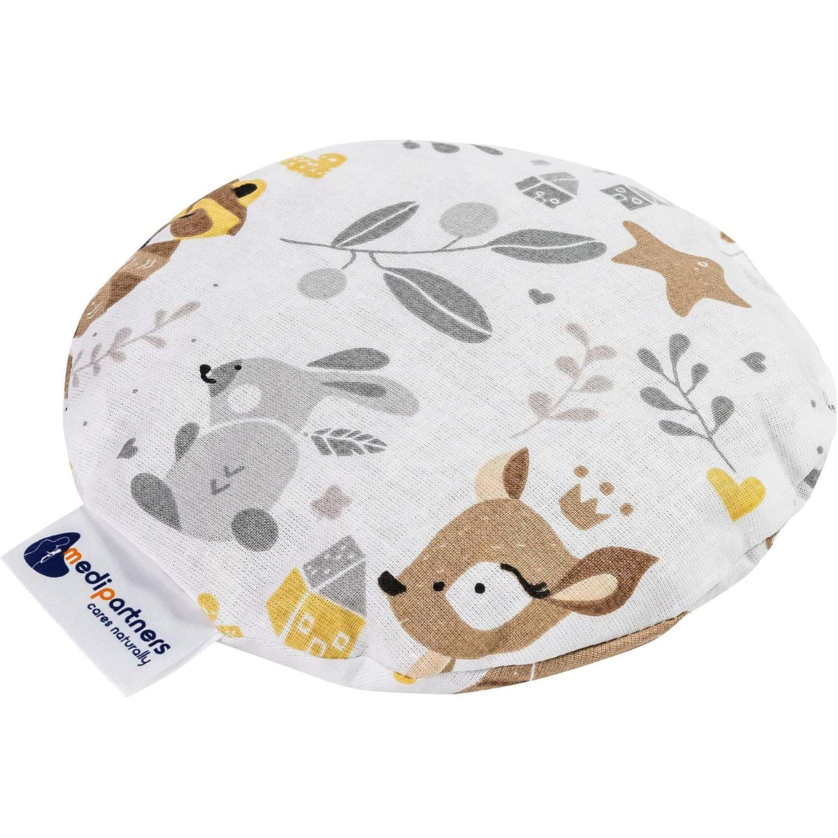 301402 - MEDI PARTNERS Jastëk me bërthama qershie për mikrovalë për foshnje, 180g, i rrumbullakët, 15cm, 100% pambuk, organik, natyral, Terapi me nxehtësi + të ftohtë, Terapi masazhi (dreri)
