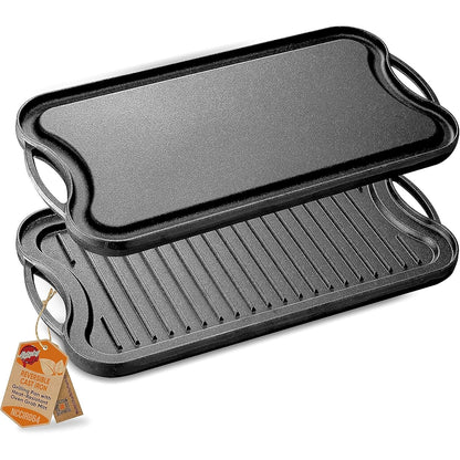 221461 - NUTRICHEF - Pjatë pjekjeje 50.70x25.68cm - Pjatë pjekjeje Plancha, Tigan pjekjeje - i bërë prej gize me anë të lëmuara dhe të brinjëzuara
