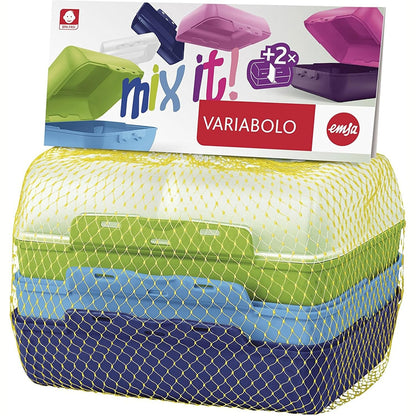224936 - EMSA 517053 Set enësh për ruajtjen e ushqimit Variabolo me 4 pjesë, 16 x 11 x 7 cm, hapet nga të dyja anët, mund të grumbullohet, Blu/Jeshile