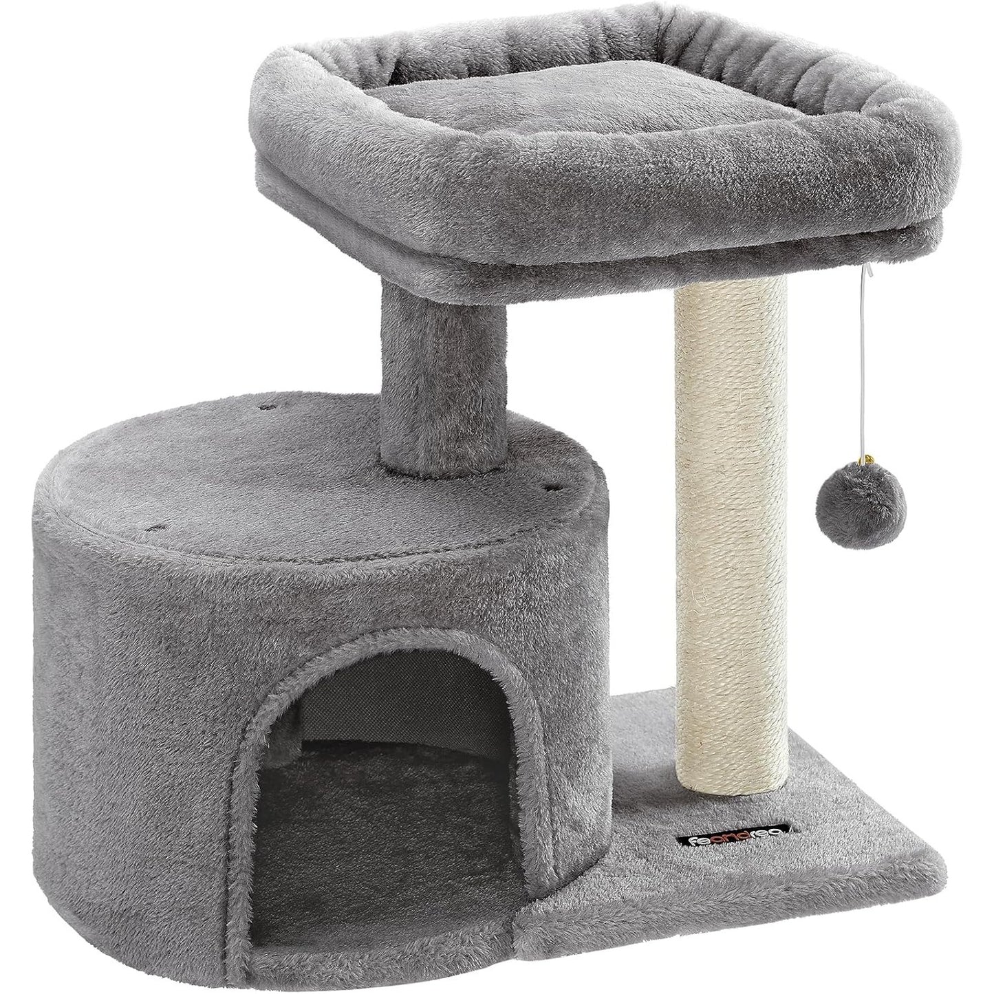248268 - FEANDREA Pemë për mace me shtyllë kruarjeje Sisal, Kullë për mace, Platformë e mbushur, Gri e çelët, PCT50W