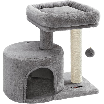 248268 - FEANDREA Pemë për mace me shtyllë kruarjeje Sisal, Kullë për mace, Platformë e mbushur, Gri e çelët, PCT50W