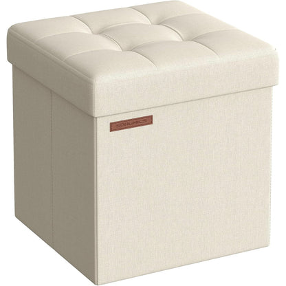 322455 - SONGMICS Koleksioni Mazie - Karrige me Depozitim, Mbështetëse Këmbësh e Palosshme 38 cm, E Bardhë Krem LSF027W01