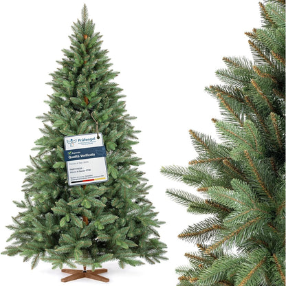 187007 - FAIRYTREES Pemë Artificiale e Krishtlindjeve Nordman Premium, 220 cm, e Prodhuar në BE, me Trung Frashëri dhe Mbështetëse Ngjyrë Kafe