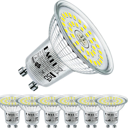 162937 - EACLL Llampa LED GU10 6.5W ekuivalente me 100W Halogjene, Pako prej 6 copë, 790lm, Bardhë e Ftohtë 6500K, Drita Reflektuese pa Drithërime, AC 230V, Këndi i Rrezetimit 120°, Llampa Reflektuese të Shkurtra pa Errësim