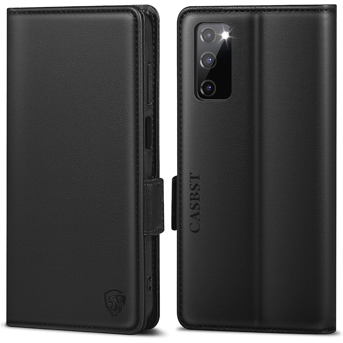 266822 - CASBST Mbulesë Telefoni për Samsung Galaxy S20 FE, Mbulesë Mbrojtëse Lëkure Premium, Mbulesë me Hapje Karte, Mbështetëse, Mbyllje Magnetike, Bllokim RFID, E Zezë